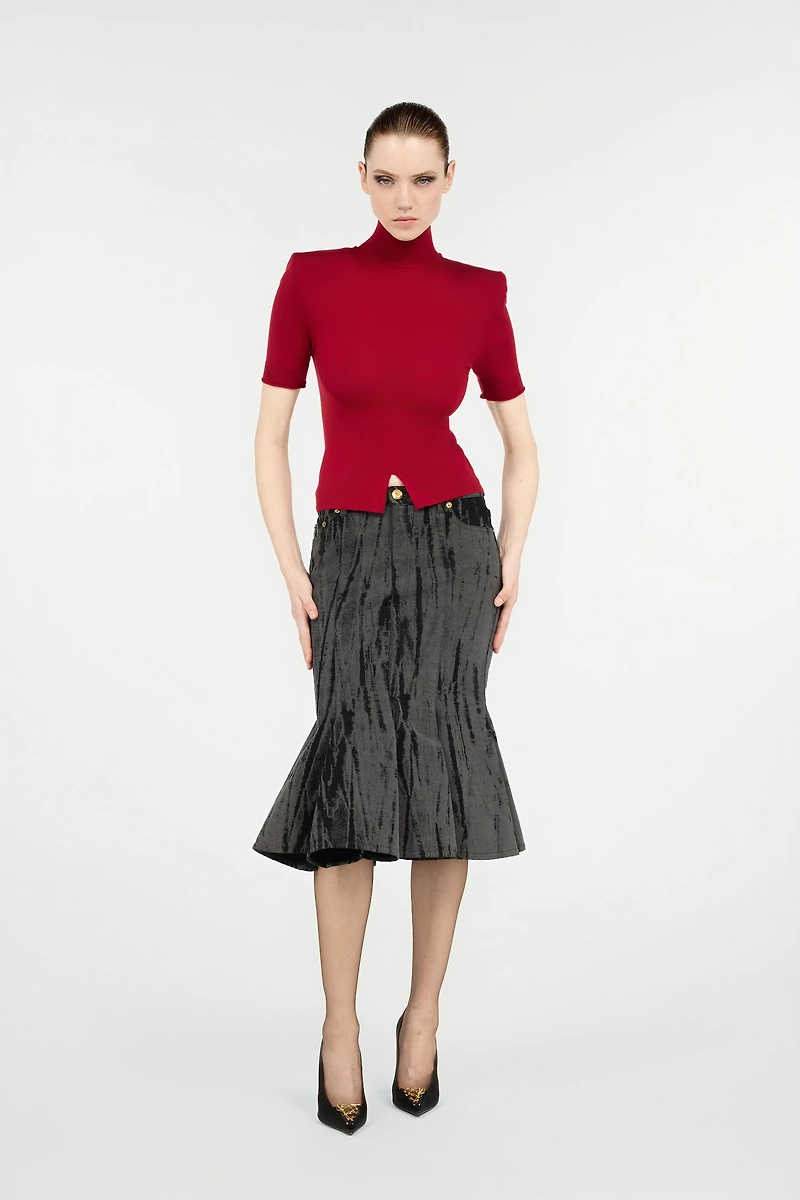 Black Denim Skirt With A Streak Effect