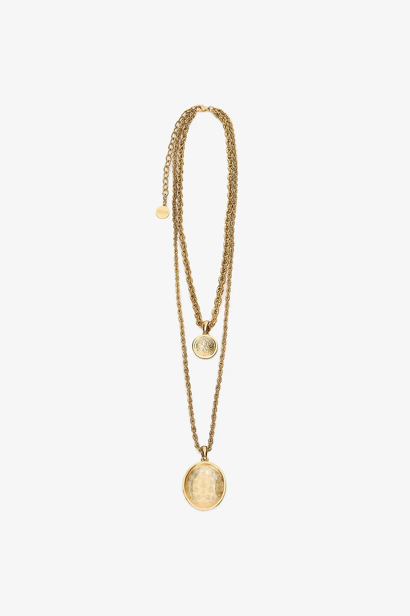 Double Necklace With Ray Of Gold Pendant