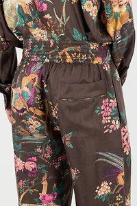 Silk Pants With Oriental Bird Print