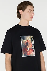 T-Shirt With Distressed-Effect Snake And Rose Print