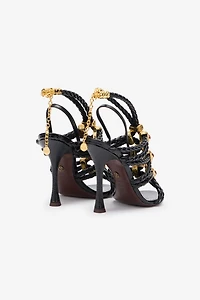 Black Braided Jewelled Cage Sandal