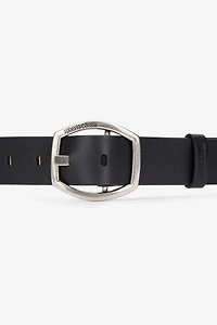 Belt With Branded Geometric Buckle