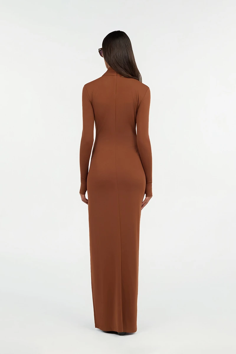 Brown Maxi Dress With Twisted Neckline