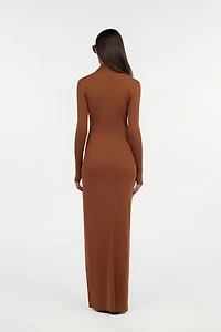 Brown Maxi Dress With Twisted Neckline
