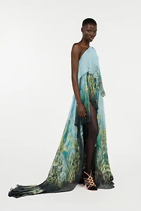 Extra-Long Silk Dress With Nature Print
