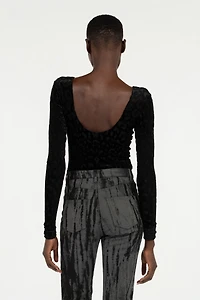 Black Bodysuit With Jaguar Skin Pattern