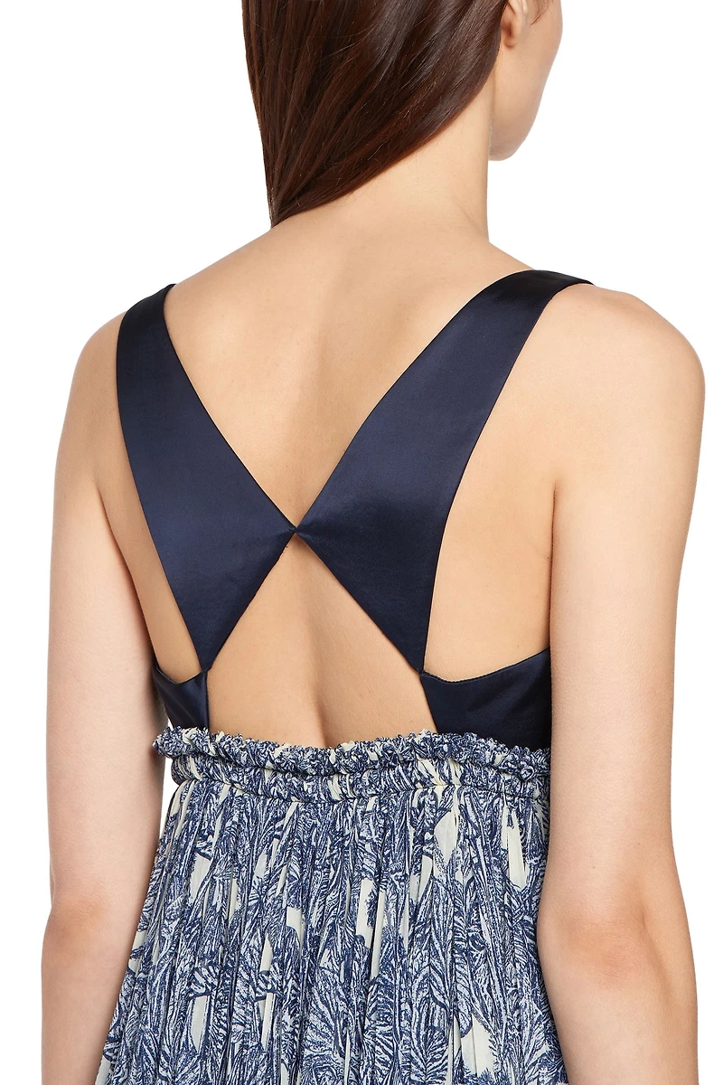 Long iris print silk dress