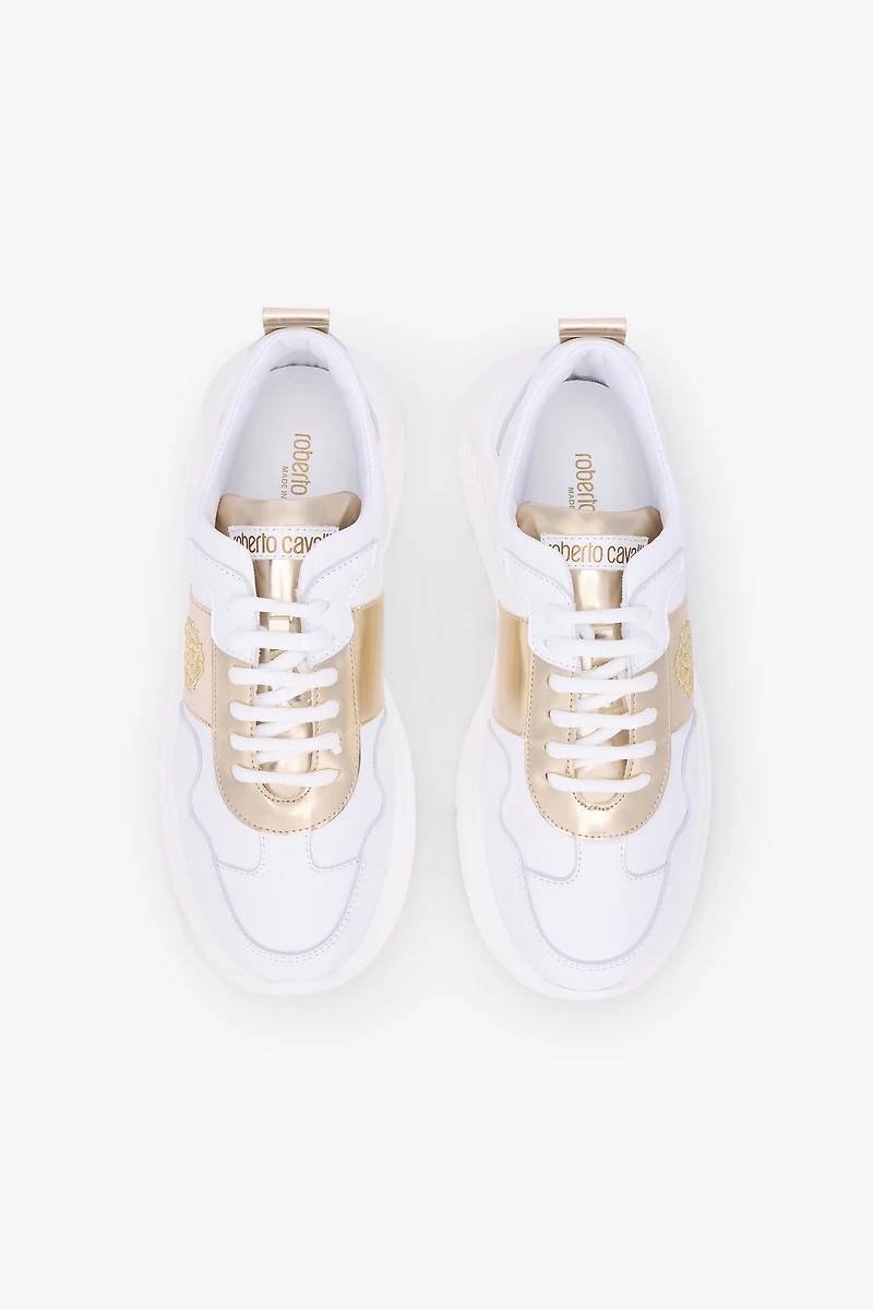 White Running Shoes With Gold Monogram RC