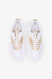 White Running Shoes With Gold Monogram RC