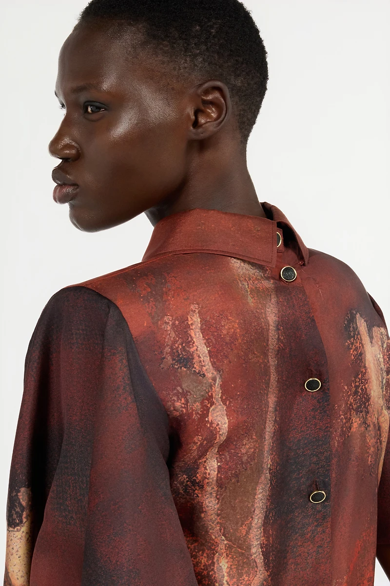Red Silk Shirt With Marble Print
