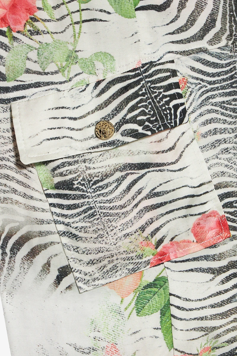 Pants With Mini Zebra And Rose Print