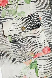 Pants With Mini Zebra And Rose Print
