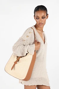 Large Raffia-Effect Shoulder Bag
