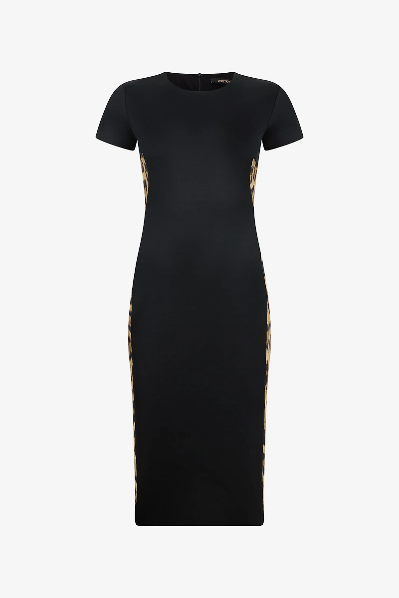 Black Midi Dress With Leopard Print Panels