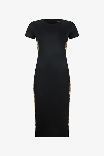 Black Midi Dress With Leopard Print Panels