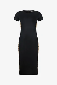Black Midi Dress With Leopard Print Panels