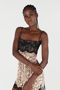 Silk Mini Dress With Lace Inserts