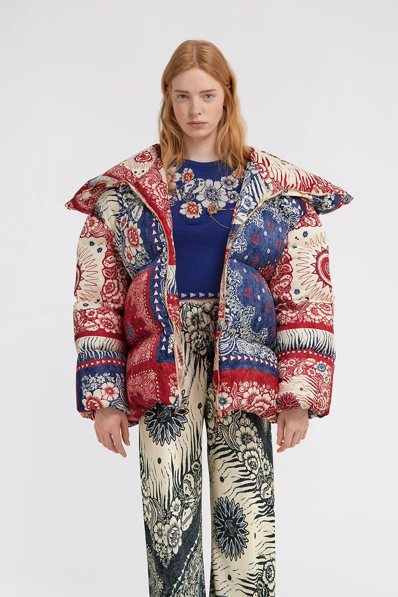 Bandana Print Puffer Jacket