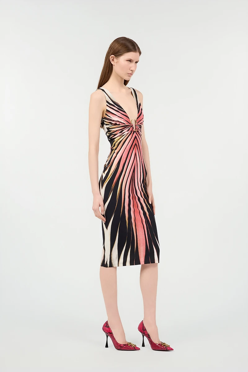 Sheath Dress With Ray Of Pink Print