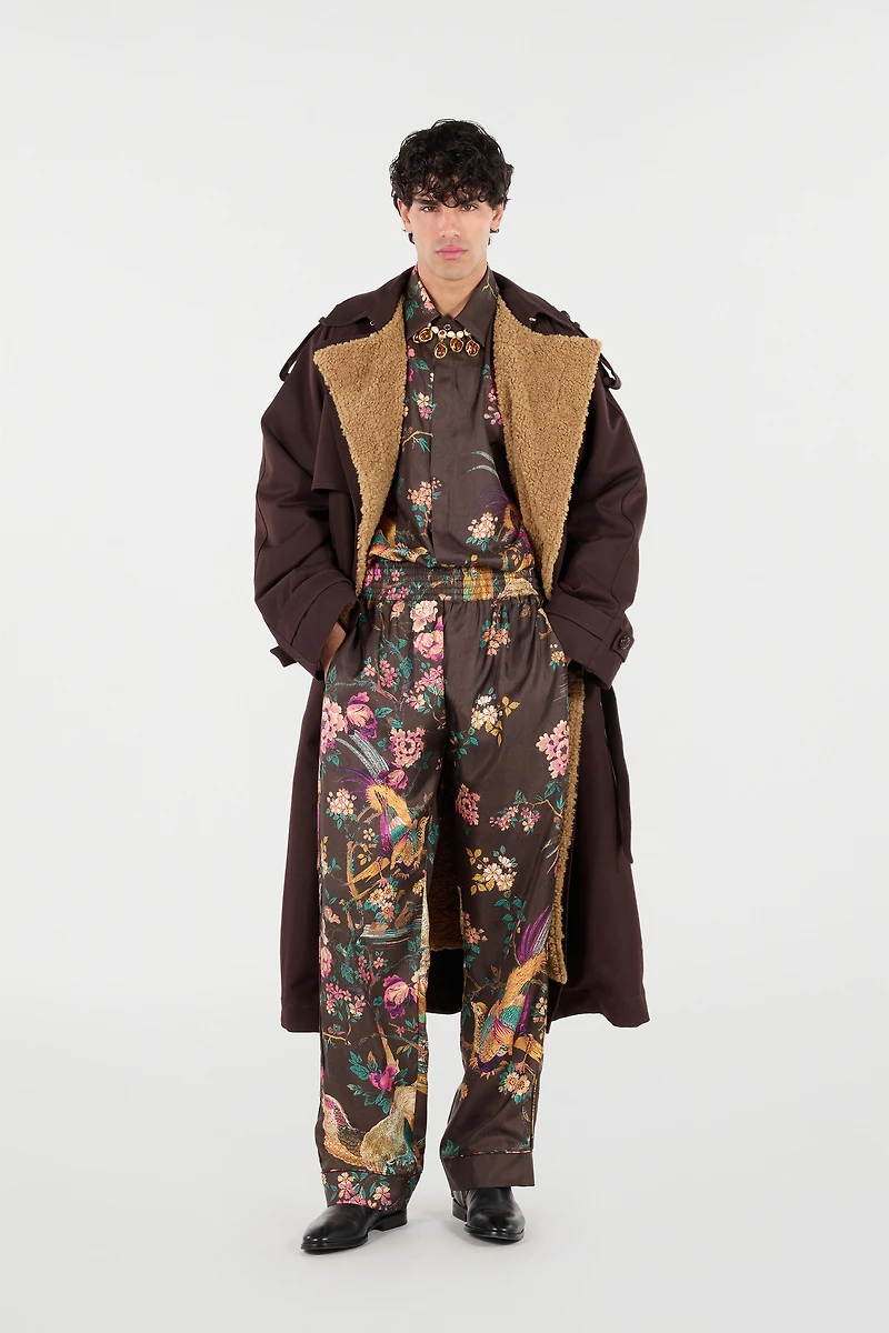 Silk Shirt With Oriental Bird Print