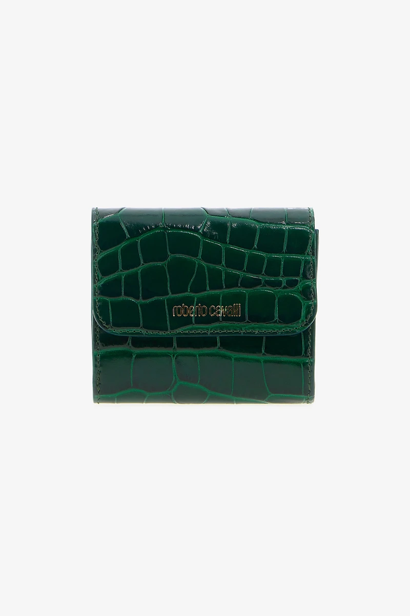 Green Croc-Embossed Leather Card Case