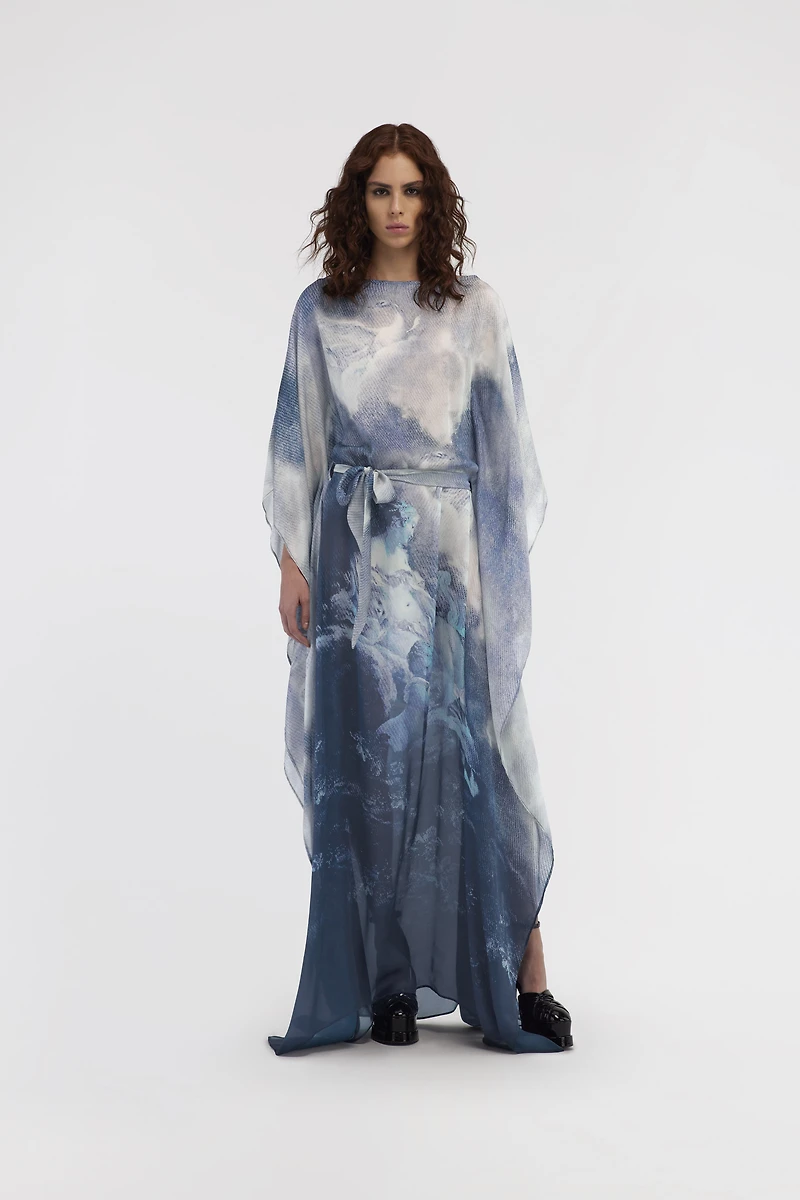Long Printed Blue Dress
