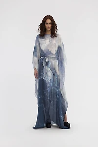 Long Printed Blue Dress