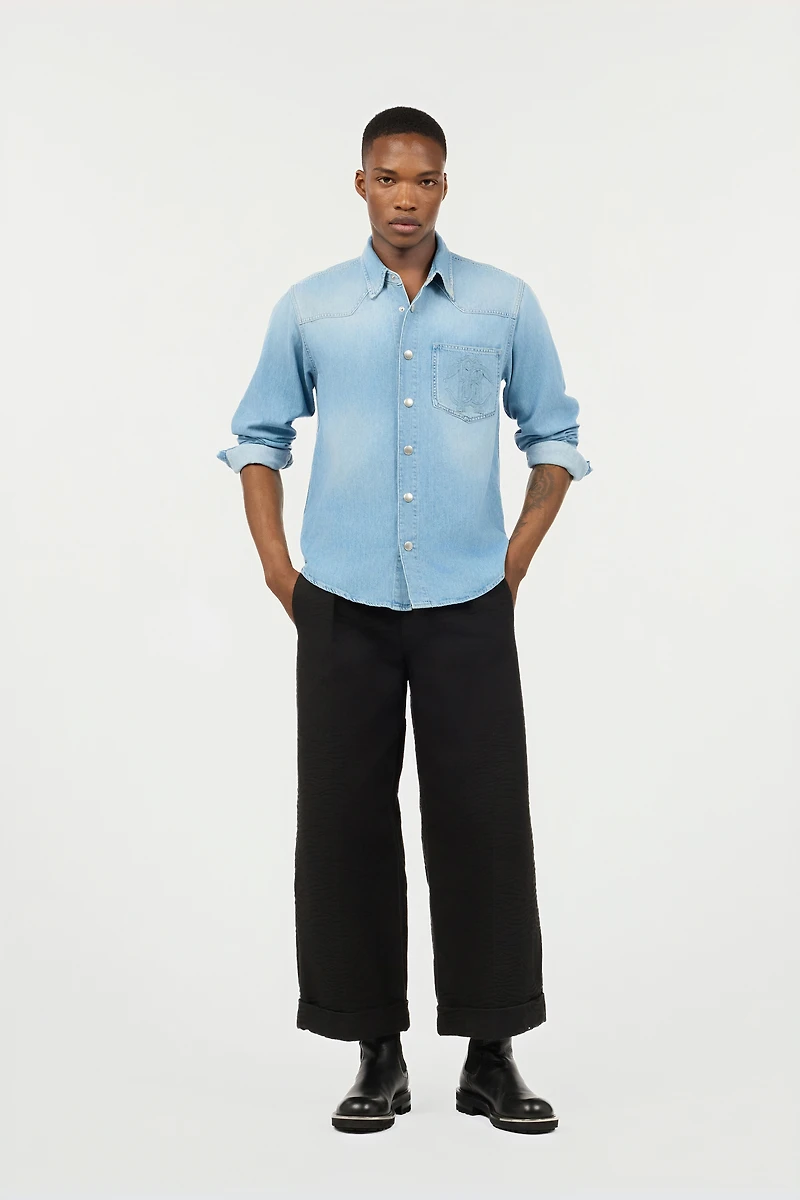 Denim Shirt With Mirror Snake Monogram