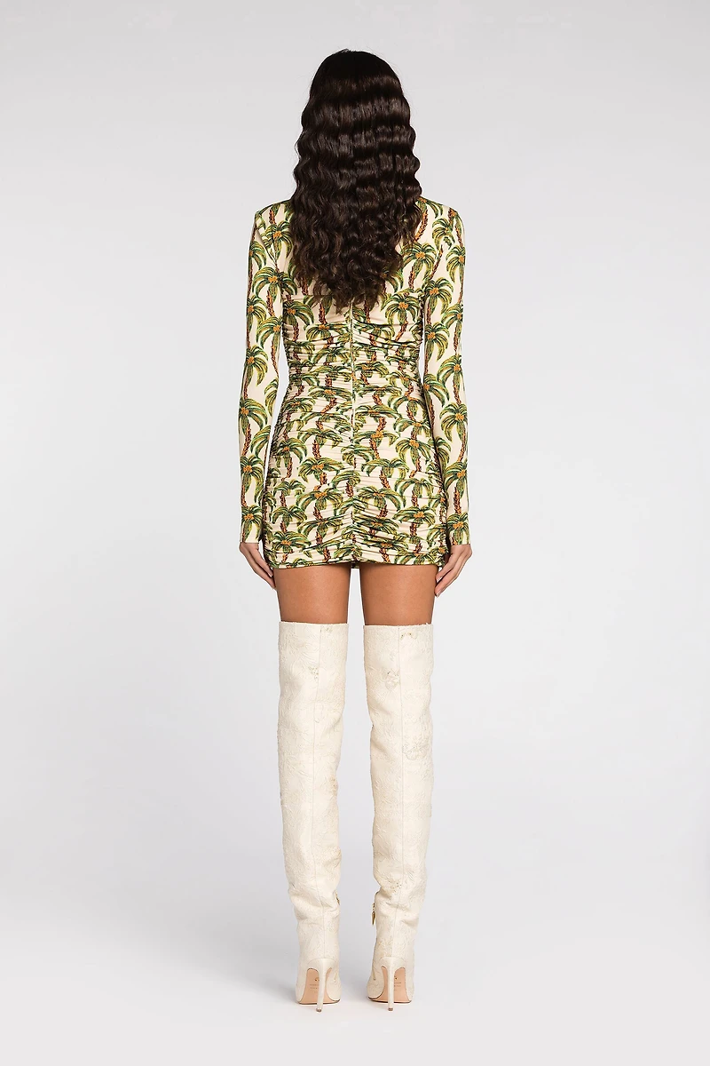 Palm tree-print mini dress