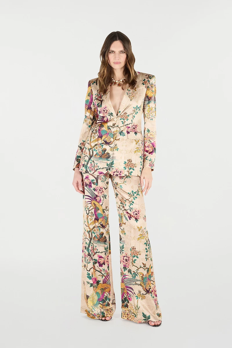 Palazzo Pants With Oriental Bird Print