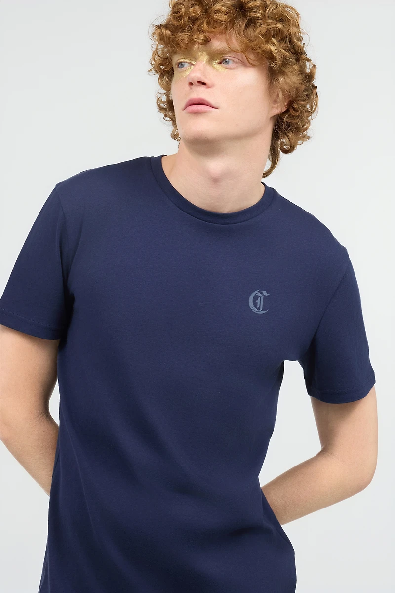 Navy Blue Cotton T-Shirt With Logo