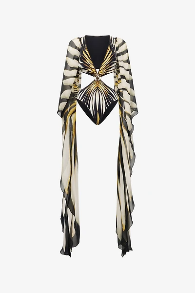 Ray Of Gold Print Cut-out One-Piece Swimsuit