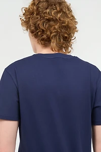 Navy Blue Cotton T-Shirt With Logo
