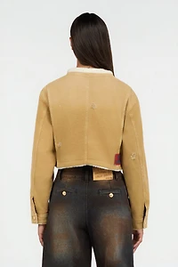 Camel Cropped Coat With Shearling Trim