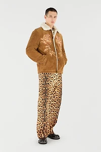Suede Leather Jacket With Flowers And Tigers