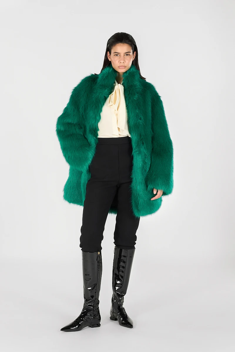 Faux fur coat with high collar