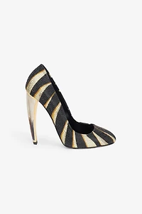 Print Satin Pumps with Rhinestones