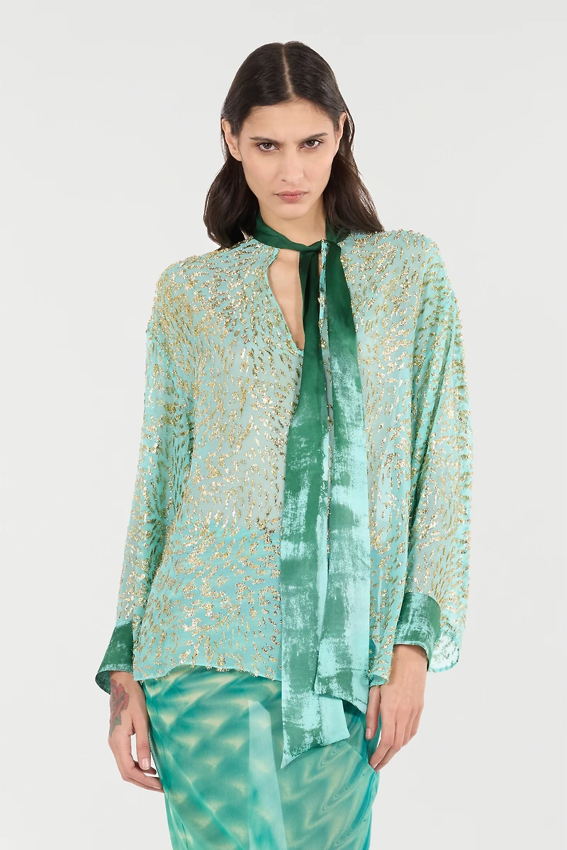 Silk-Blend Blouse With Radiant Pattern