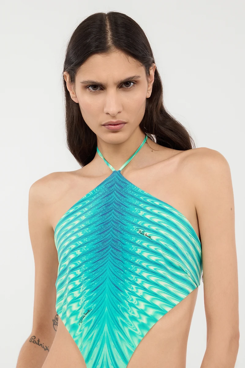 Trikini With Optical Glass Print And Snake Ring