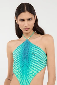 Trikini With Optical Glass Print And Snake Ring