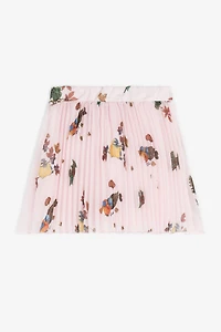 Bird-Print Pleated Skirt