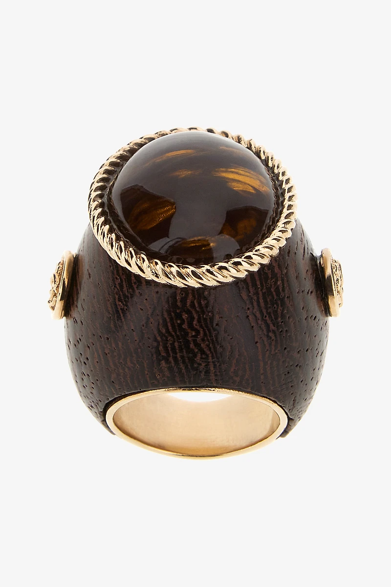 Brown Wood-Effect Ring with Cabochon