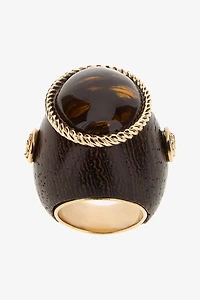 Brown Wood-Effect Ring with Cabochon
