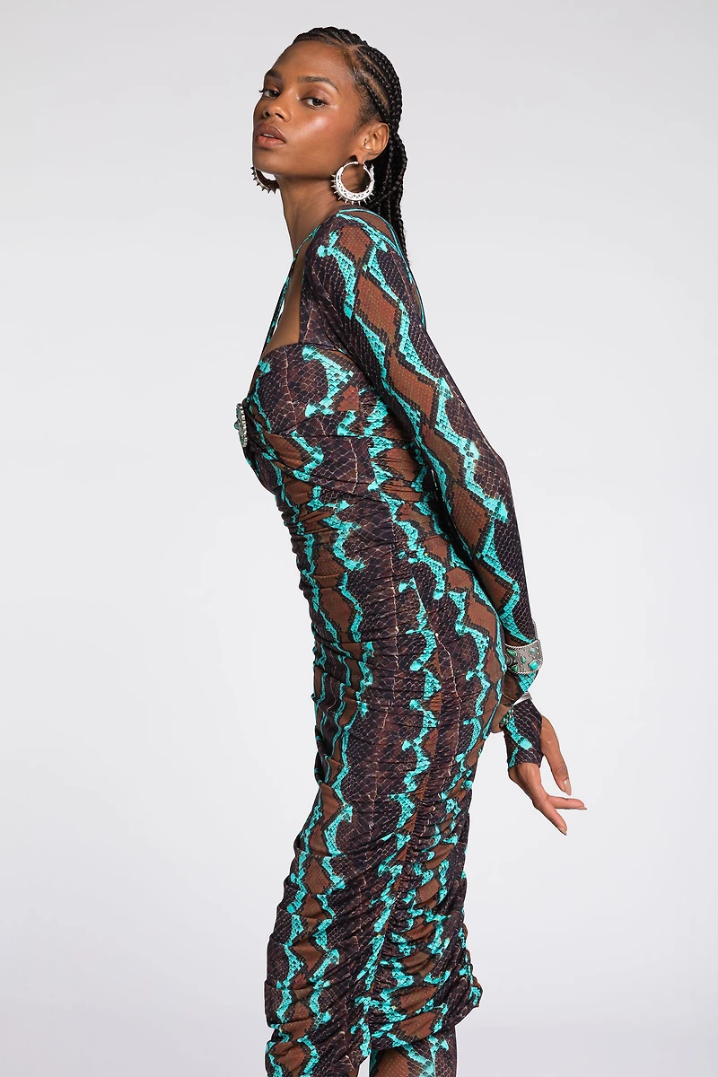 Snakeskin-Print Midi Dress