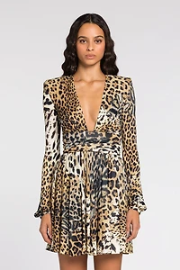 Leopard-print long-sleeve midi dress