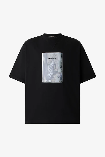 Rose-Print T-Shirt With Logo
