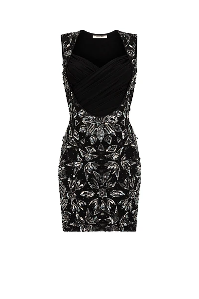 Floral Bead-Embellished Mini Dress