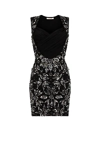 Floral Bead-Embellished Mini Dress