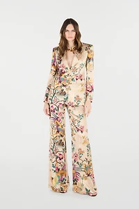 Silk Blazer With Oriental Bird Print