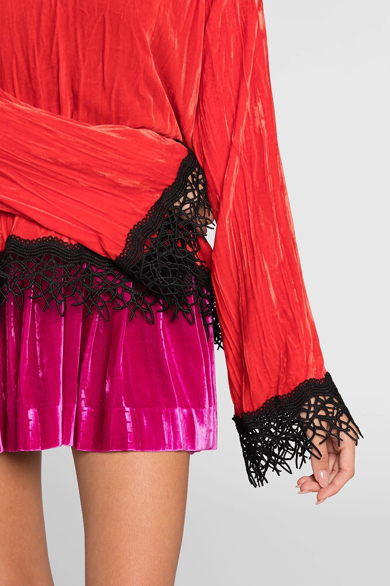 Lace-detailed velvet dress